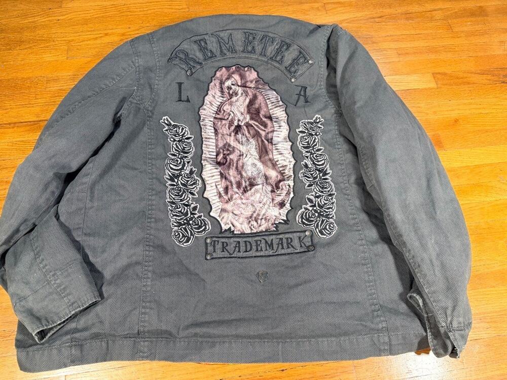 Remetee Black Dahlia Jacket Men's L Y2K Virgin Mary Skull Roses Military Herring